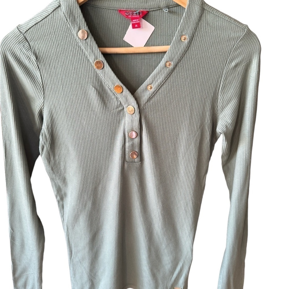 Guess long sleeve top pastel green with gold detail brand new size M